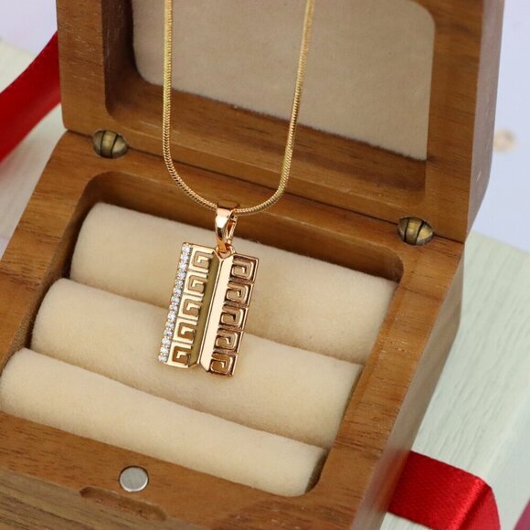 "Rose Gold Geometric Rectangle Pendant with Crystal Accent Strip, XPPT1482 - Picture 7 of 13